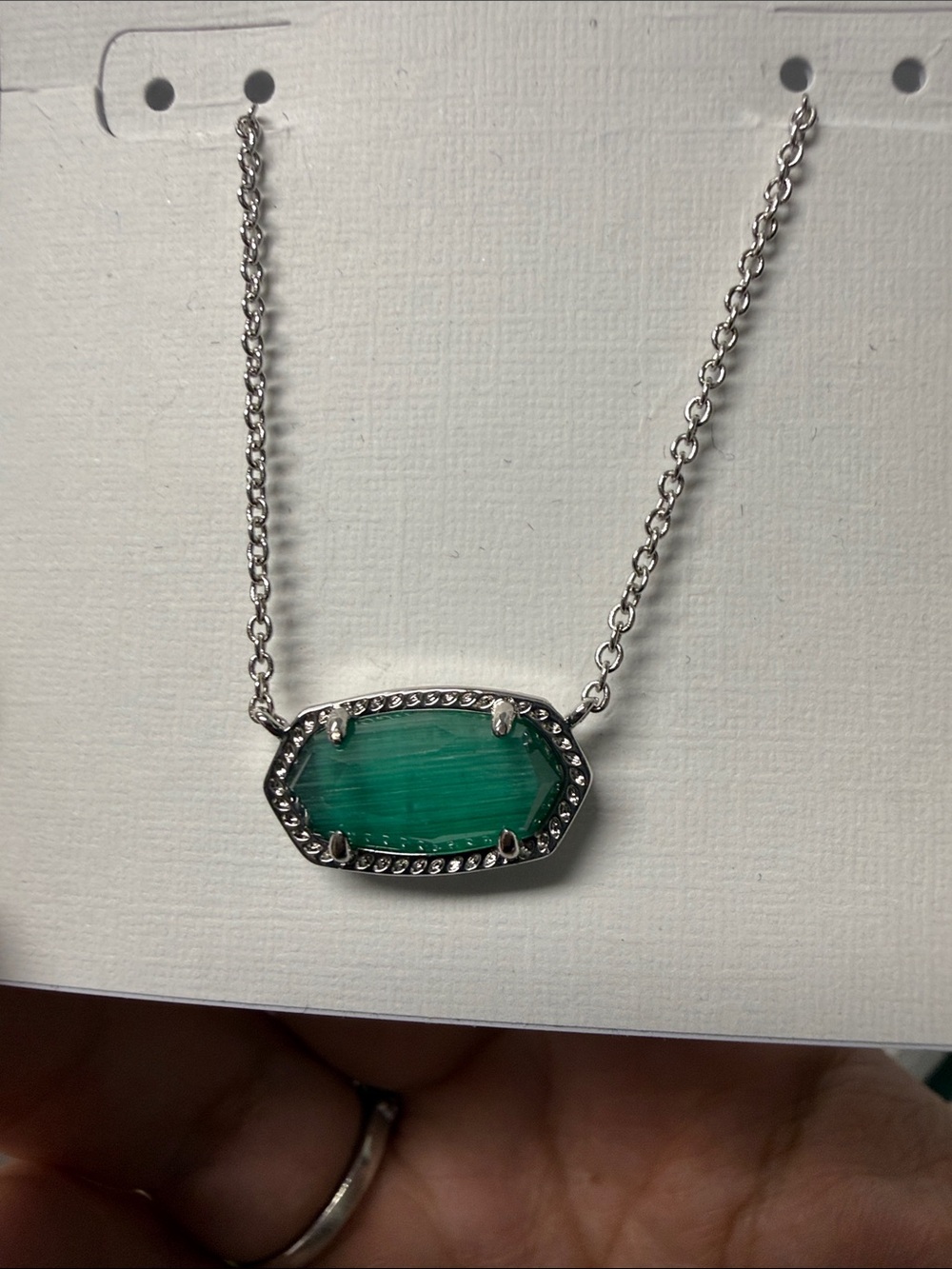 Kendra Scott Silver Necklace with Green Stone Pendant - Picture 2 of 3